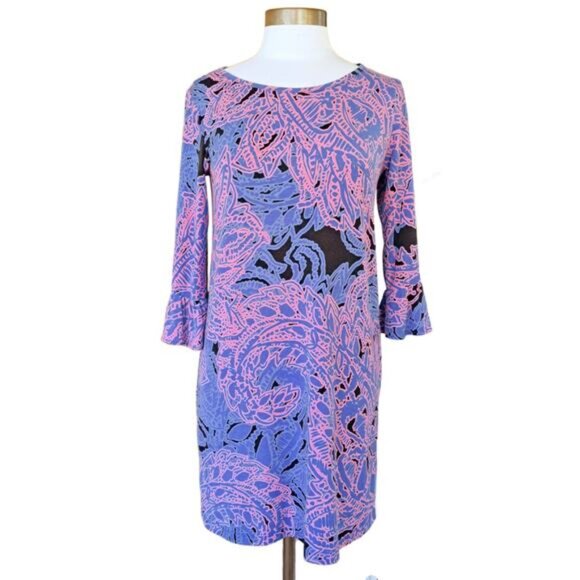 TORI RICHARD Lana Ruffle Sleeve Jersey Shift Mini Dress Small Pink Periwinkle - Picture 1 of 10